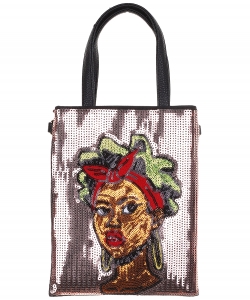 African-American Women Design Reversible Sequin Mini Tote Bag S039H Rose Gold